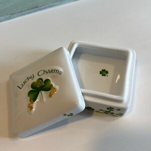 Shamrock Lucky Charms Vintage Trinket Box Blarney Porcelain Made in Ireland